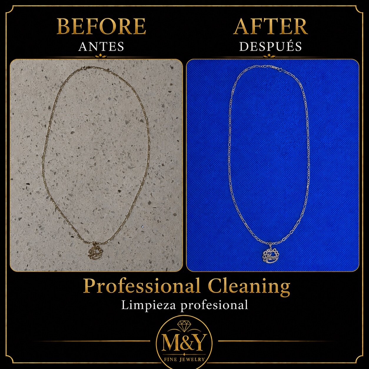 Necklace cleaning — before and after
